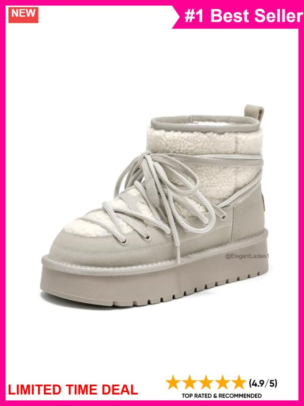 Women's Platform Ankle Snow Boots Faux Fur Lined Cowhide Waterproof